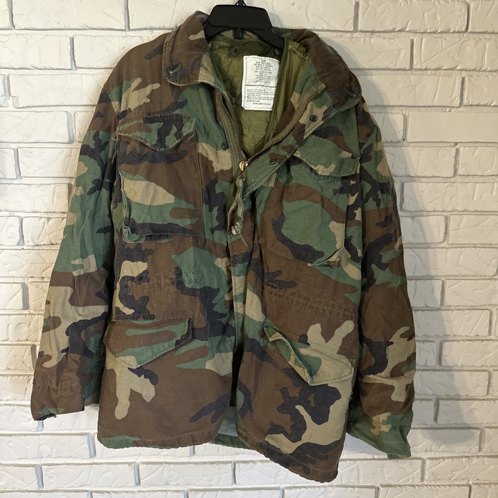 Vintage US Army M65 Field Jacket Woodland Camo Coat & Liner Medium Regular